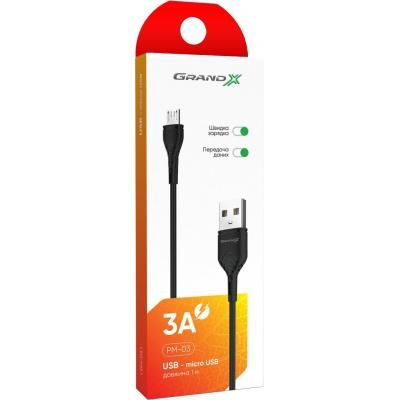 Дата кабель USB 2.0 AM to Micro 5P 1.0m Grand-X (PM-03B) (PM-03B) | Зображення 2