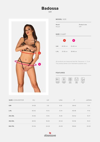 Еротичний комплект зі стреп Obsessive Badossa 2-pcs set L/XL, чорний, з доступом, бюстгальтер, стрін, L/XL | Зображення 6