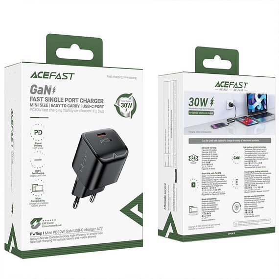 СЗУ Acefast A77 mini PD30W GaN (1USB-C) Black | Зображення 5