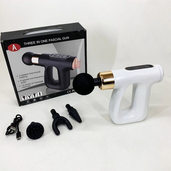 Ударний Перкусійний масажер для тіла та м'язів Масажний пістолет EM HB-007 акумуляторний білий | Зображення 5