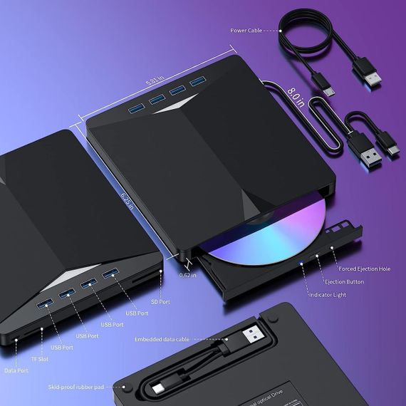 Переносной привод внешний дисковод dvd-RW Fovope compact disc usb 3.0 записывающийся. | Зображення 1