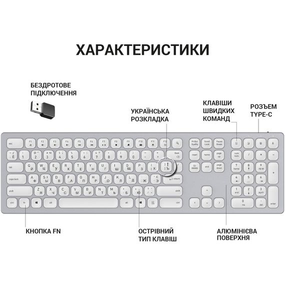 Клавіатура OfficePro SK1550 Wireless White (SK1550W) | Зображення 5
