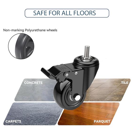 Ролики мебельные поворотные 50 мм с тормозом 4 шт, усиленные транспортные до 300 кг для мебели столов ящиков | Зображення 4