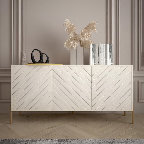 Тумба під телевізор із золотими металевими ніжками LION Амарант 168x40x76,5 см Бетон/Білий (LION-043073) | Зображення 4