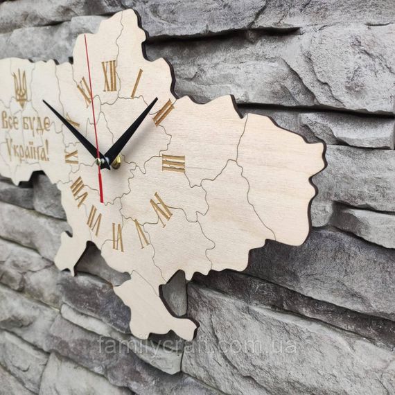 Настінний годинник Карта України з фанери Патріотичний дерев'яний годинник | Зображення 1