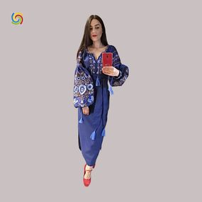 Платье Украинская вышиванка 026399 цвет синий размер XL/XXL