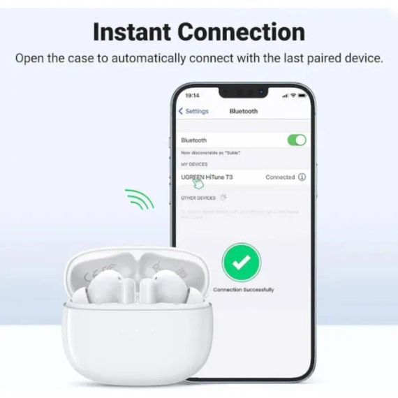 Бездротові навушники UGREEN WS106 HiTune T3 Active Noise-Cancelling Wireless Earbuds (White)(UGR-90206) | Зображення 3