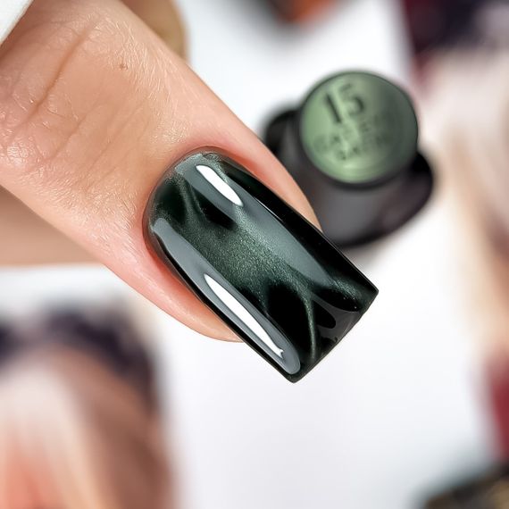 Гель-лак сатиновая кошка Crooz №15 Satin Cat (бархатный зеленый) 8мл | Зображення 2