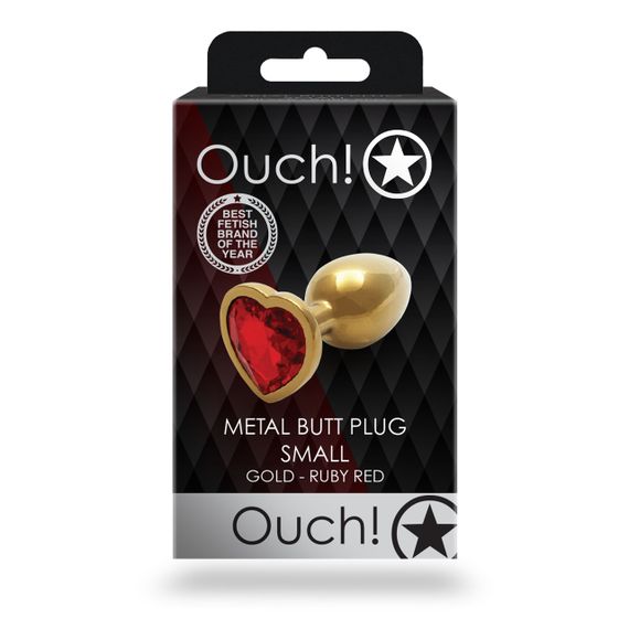 Металева анальна пробка Heart Gem, розмір S, золотисто-червоний колір Ouch! (Нідерланди) Sex Aura | Зображення 8