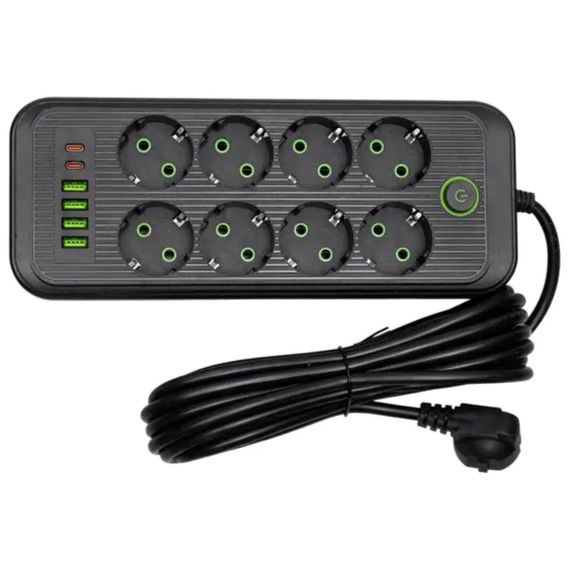 Мережевий фільтр-подовжувач 8 розеток 4xUSB-A 2xUSB-C 5м чорний HP-5-56 | Зображення 1