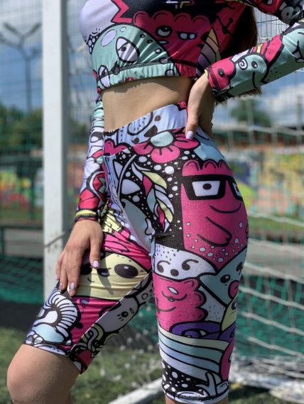 Спортивні шорти велосипедки 4Profi  з принтом "Монстрики" розмір  S біфлекс 17852