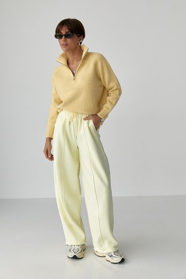 Жіночий светр на блискавці з широким коміром-поло - лимонний цвет, ONE SIZE (є розміри) | Зображення 2