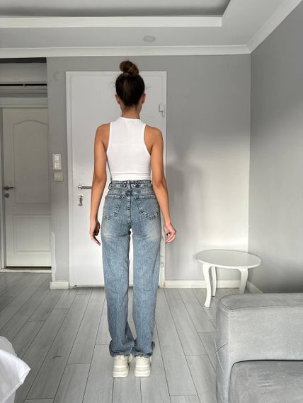 Джинсы женские классические с высокой талией цвет синий 😍 40 | Зображення 1