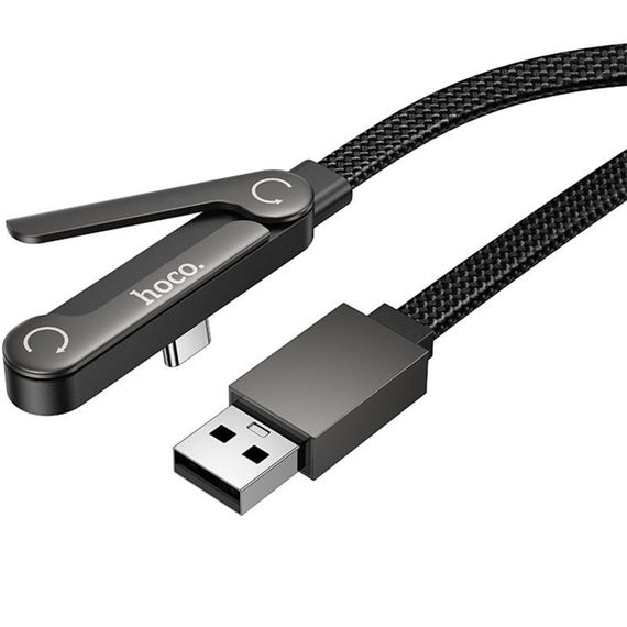 Дата кабель Hoco U150 Exquisite side plug and stand USB to Type-C 36W (1.2m) Black | Зображення 4
