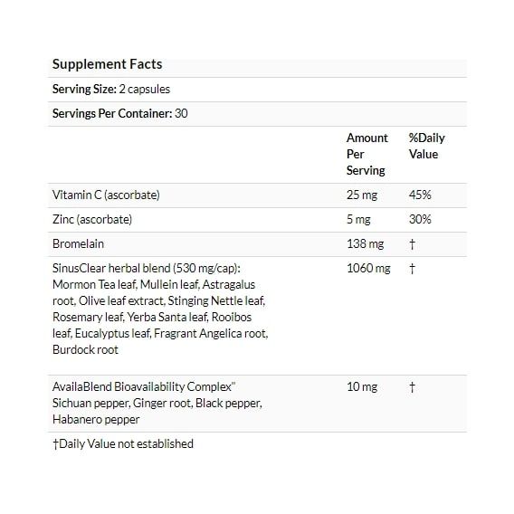 Натуральная добавка для иммунитета RidgeCrest Herbals SinusClear 60 Veg Caps RCH587 | Зображення 2