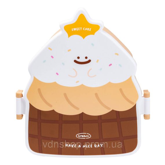 Детский ланч бокс на две секции 950 мл пластиковый с вилкой и ложкой "Пирожное" Коричневый HP12271BR