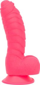 Ребристий фалоімітатор на присосці ADDICTION — Tom 7″ Dildo With Balls — Pink, віброкуля в подарунок Sex Aura