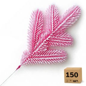 Веточка хвойная литая Lux Marshmallow Pink розовая заснеженная 33 см | ТМ HVOYA (150 шт.)