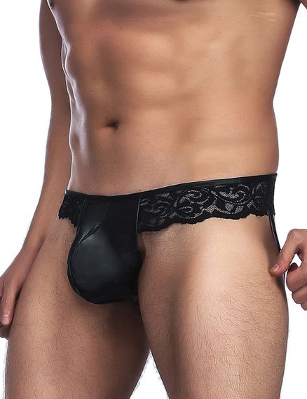 Труси чоловічі Star Night зі штучної шкіри з мереживом, чорні, M sexstyle | Зображення 1