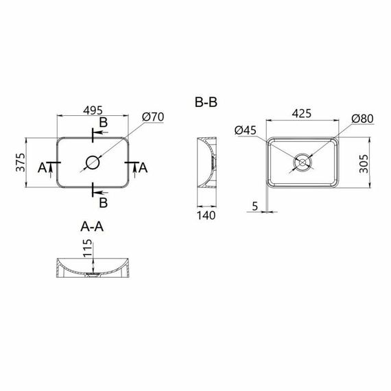Раковина накладна Qtap Robin 500х380х140 мм, Anthracite, прямокутна, з донним клапаном QT04116302AN | Зображення 1