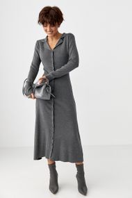 Трикотажна довга сукня на ґудзиках - сірий цвет, ONE SIZE (є розміри)