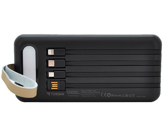 Універсальна мобільна батарея (УМБ) повербанк Torima TRM-1050 50000 mAh з ліхтариком чорна (TRM-1050_2350) | Зображення 4