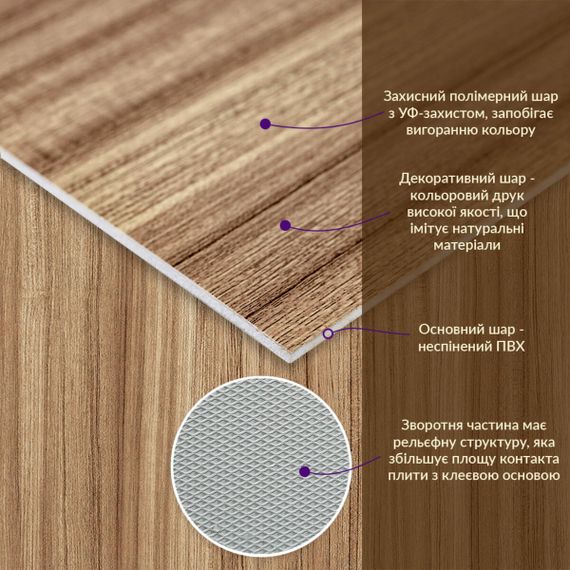 Декоративна ПВХ плита під дерево 600*600*3mm (S) SW-00001624 | Зображення 1