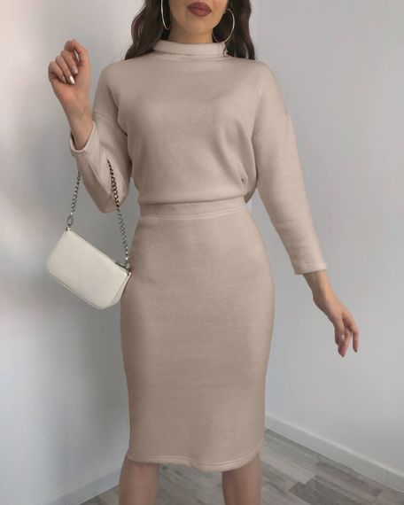 Женский теплый ангоровый костюм с юбкой миди LK137 цвет бежевый, размер 46/48 | Зображення 2