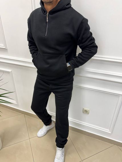 Теплий чоловічий спортивний костюм на флісі худі на блискавці і штани колір чорний розмір М (48-50) adl1003 | Зображення 2