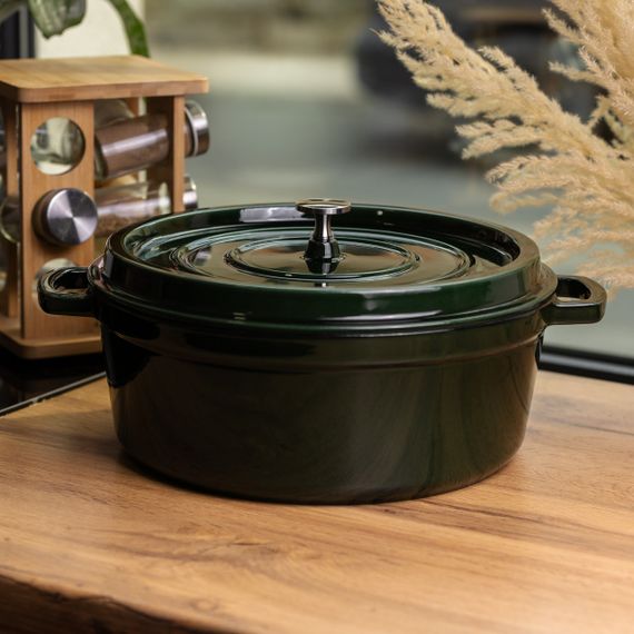 Кокотниця чавунна емальована 7,5 л, малахіт Yiwu HP-FLG-14 green | Зображення 1