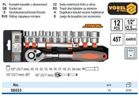 Набір головок торцевих STHOR 1/2" 10 штук VOREL-58633