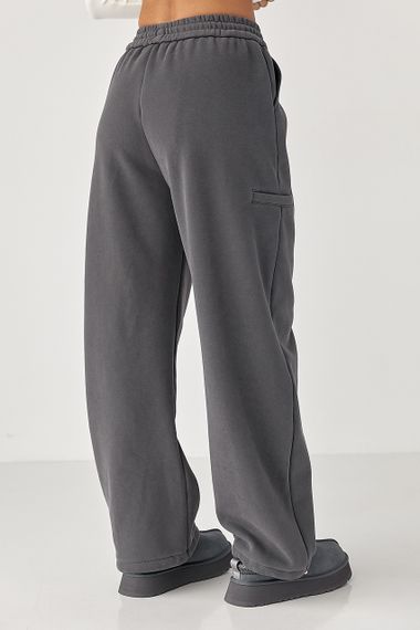 Однотонні теплі спортивні штани із затяжками внизу - сірий цвет, XL (є розміри) | Зображення 1