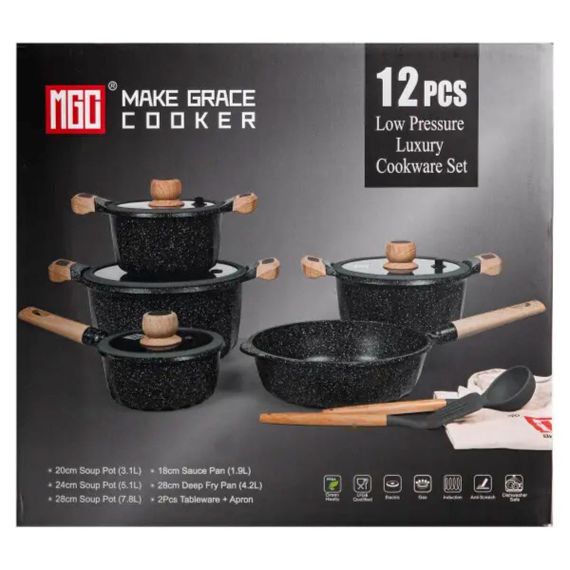 Набір посуду, комплект з 4 каструль і сковорідок, MGC, чорний HP-4-404B | Зображення 6