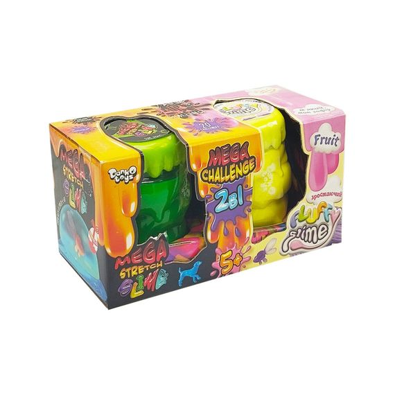 Вязкая масса 2 в 1 "Mega Stretch Slime" и "Fluffy Slime" FLS-03-01U Желтый-зеленый
