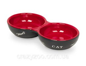 Миска для котів Nobby Cat подвійна керамічна чорно-червона 22x11.5x3.5 см 260 мл 73388
