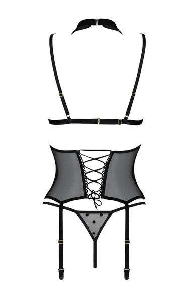 Корсет з відкритими грудьми Passion DOMINICA CORSET L/XL black, пажі для панчіх, стрінги | Зображення 3