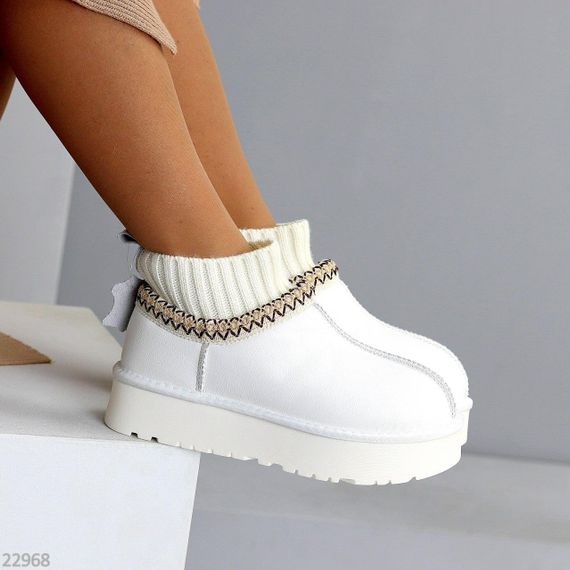 Белые низкие угги с текстильным манжетом натуральная кожа флотар | Зображення 5