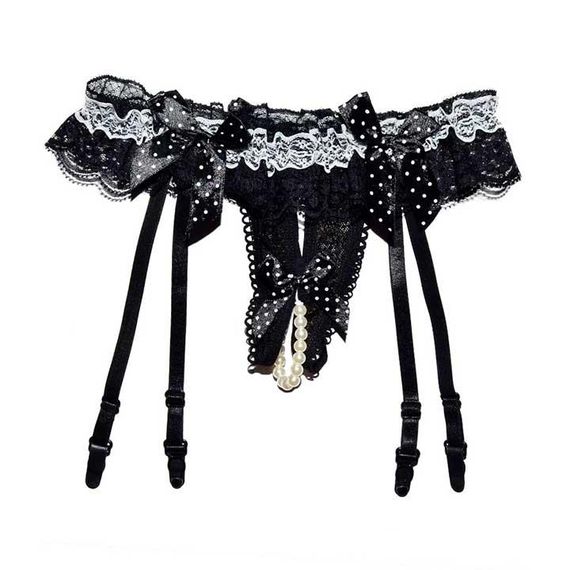 Стринги з намистинками та поясом для панчох XS/S/M – Еротична білизна | Зображення 5