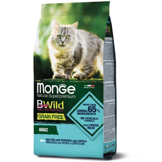 Корм Monge BWild Grain Free Cat Merluzzo сухий з тріскою для дорослих котів 1.5 кг