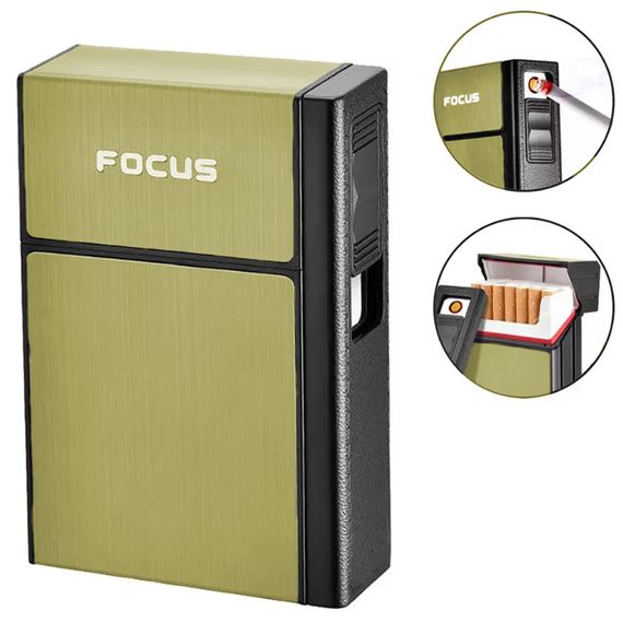 Запальничка Usb - Портсигар Для Пачки Цигарок Focus Gold  ПА-5