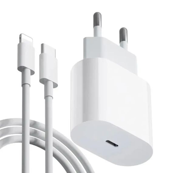 Мережевий зарядний пристрій для швидкого заряджання, адаптер + кабель, Type-C to Lighting для iPhone, 20 W, білий