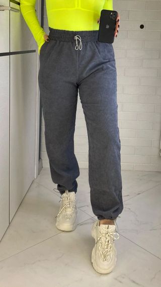 Женские стильные вельветовые брюки-джоггеры OB82 размер 44, цвет серый