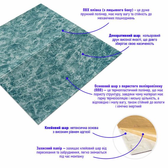 Декоративна 3D панель самоклейка 700х700х4мм Морська мармурова плитка (362) SW-00000530 | Зображення 1