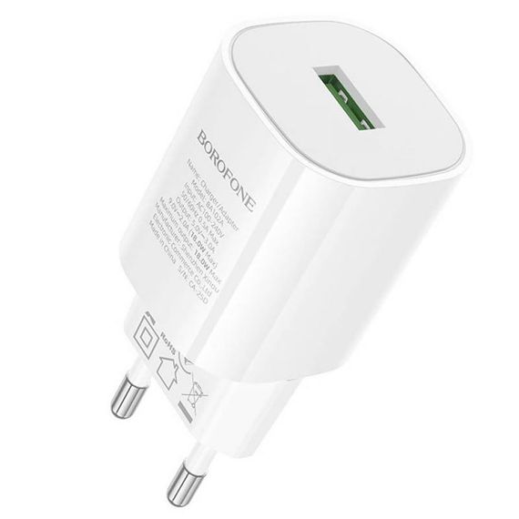 МЗП Borofone BA102A Pudding QC3.0 (1USB-A) White | Зображення 1