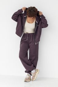 Утеплений спортивний костюм із худі та прямими штанами - баклажан цвет, S/M (є розміри)