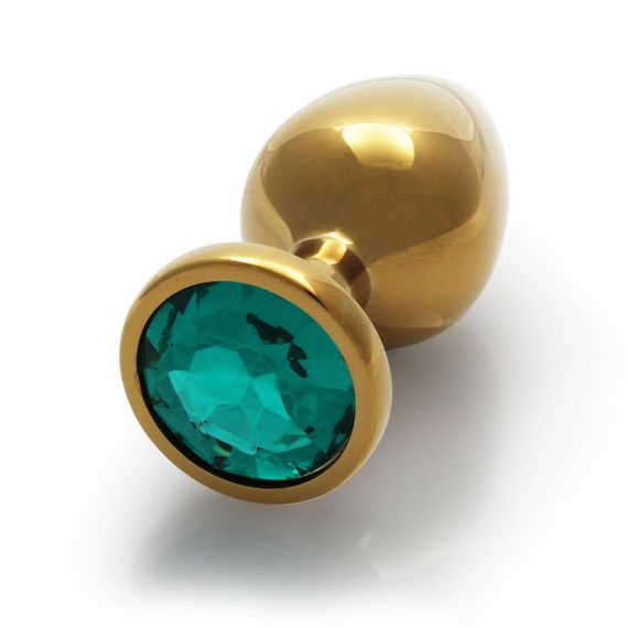 Металева анальна пробка Round Gem, розмір М колір: золотистий/смарагдовий Ouch! (Нідерланди) | Зображення 2