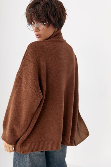 В'язаний кардиган оверсайз на блискавці - коричневий цвет, ONE SIZE (є розміри) | Зображення 1