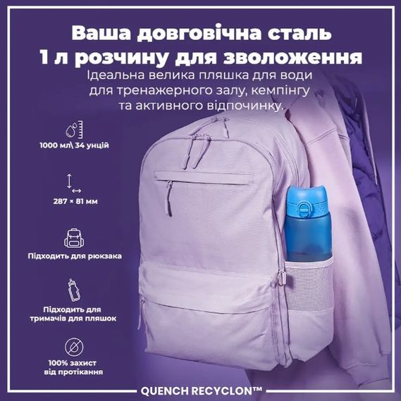 Пляшка для води ION8 1000 мл BPA Free Times To Drink (ЕКО пляшка) Blue & Pink (I8RF1000PBPMOT) | Зображення 3