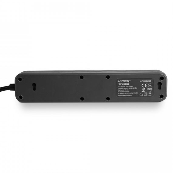 Мережевий подовжувач 3 м 3 гнізда з 2USB + USB-C заземленням і кнопкою VIDEX VF-PD33G2U1C-B | Зображення 5