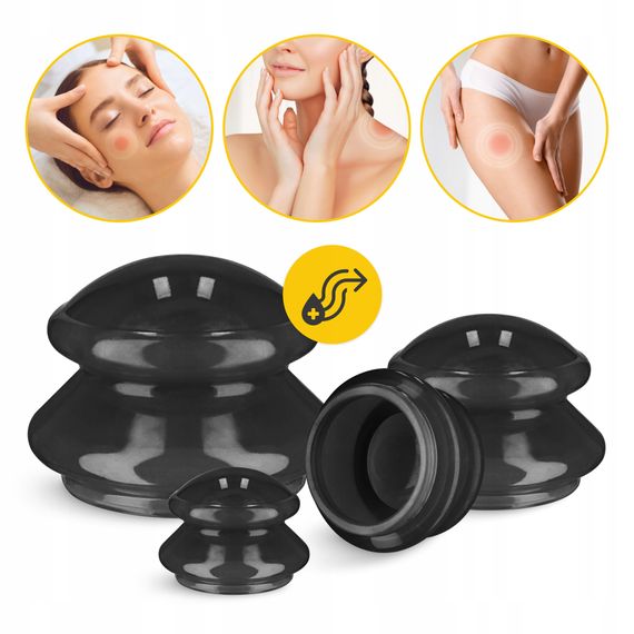 Вакуумні масажні банки 4FIZJO MED+ силіконові для тіла (китайські/атницелюлітні банки) 4 шт Black (P-5907739314932) | Зображення 7